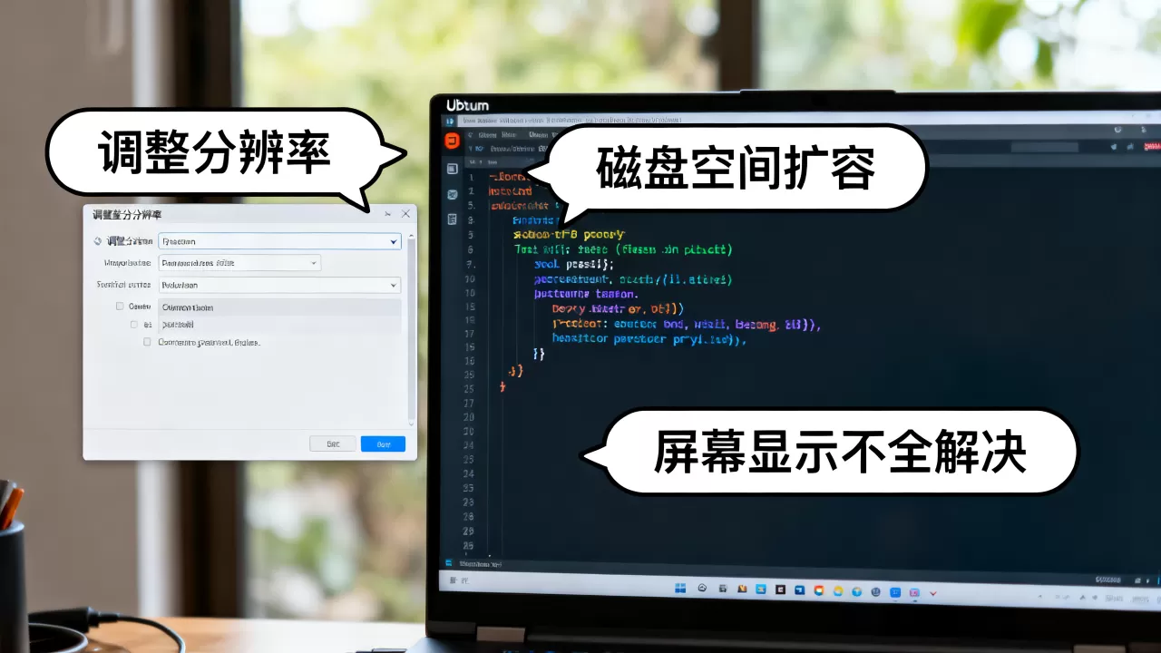 虚拟机Ubuntu太小怎么办?调整分辨率与磁盘空间扩容技巧,Ubuntu虚拟机屏幕显示不全如何解决? 虚拟机Ubuntu太小怎么办?调整分辨率与磁盘空间扩容技巧,Ubuntu虚拟机屏幕显示不全如何解决?