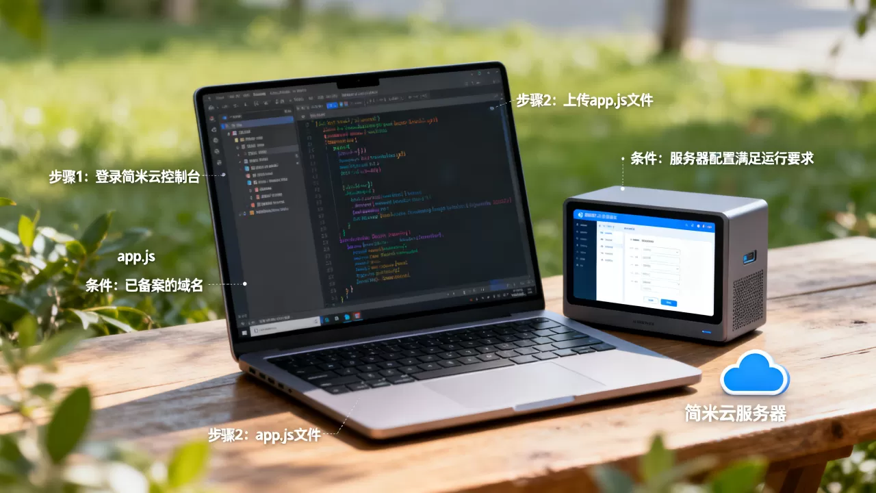 怎么把app.js部署到简米云服务器?,需要什么条件。 怎么把app.js部署到简米云服务器?,需要什么条件。
