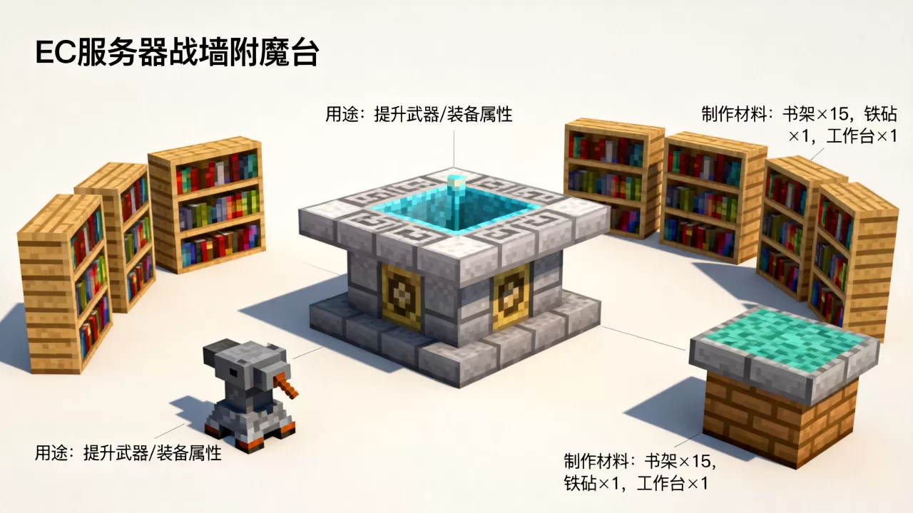 ec服务器战墙附魔台怎么做,附魔台有什么用途? ec服务器战墙附魔台怎么做,附魔台有什么用途?