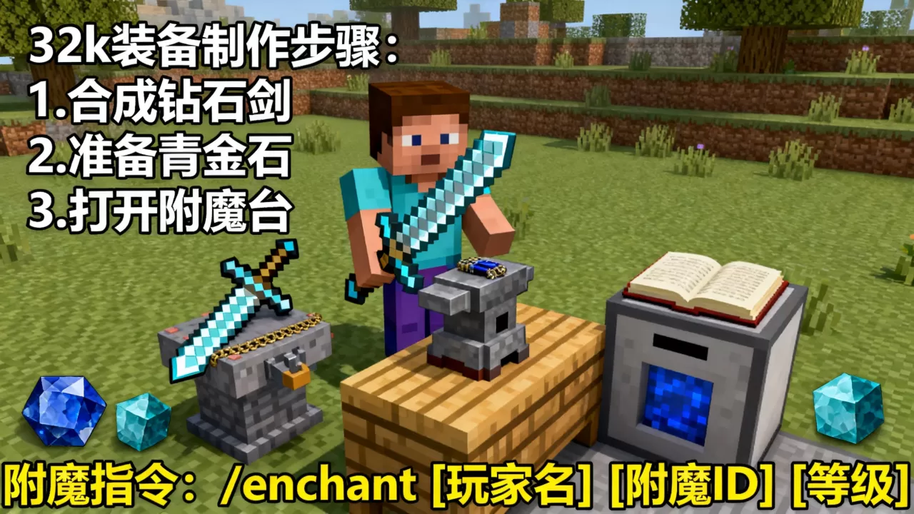 在服务器里腐竹怎么做32k?,附魔指令是什么 在服务器里腐竹怎么做32k?,附魔指令是什么