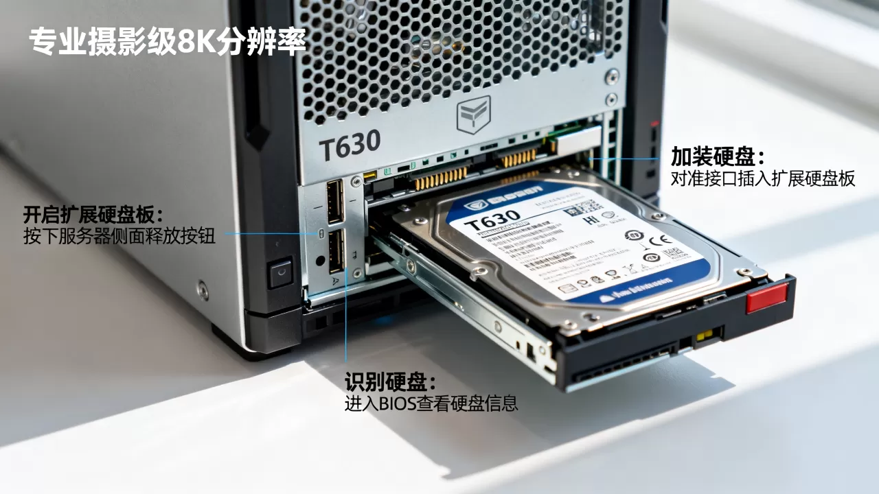 T630服务器加扩展硬盘板怎么开启,加装后如何识别硬盘? T630服务器加扩展硬盘板怎么开启,加装后如何识别硬盘?