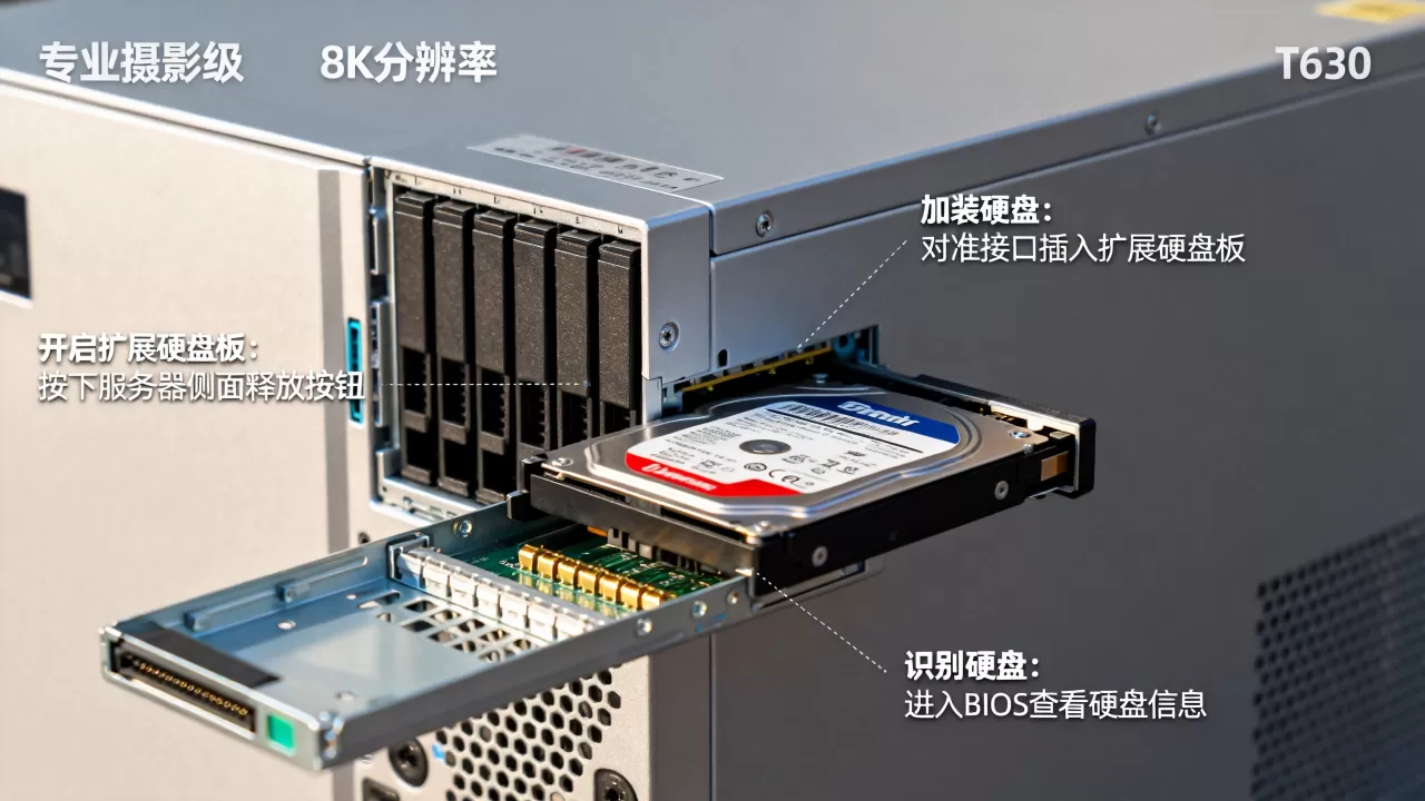 T630服务器加扩展硬盘板怎么开启,加装后如何识别硬盘? T630服务器加扩展硬盘板怎么开启,加装后如何识别硬盘?