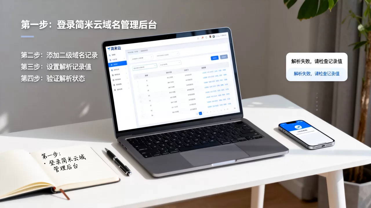 简米云怎么配置二级域名?解析步骤详解指南,域名解析失败怎么办? 简米云怎么配置二级域名?解析步骤详解指南,域名解析失败怎么办?