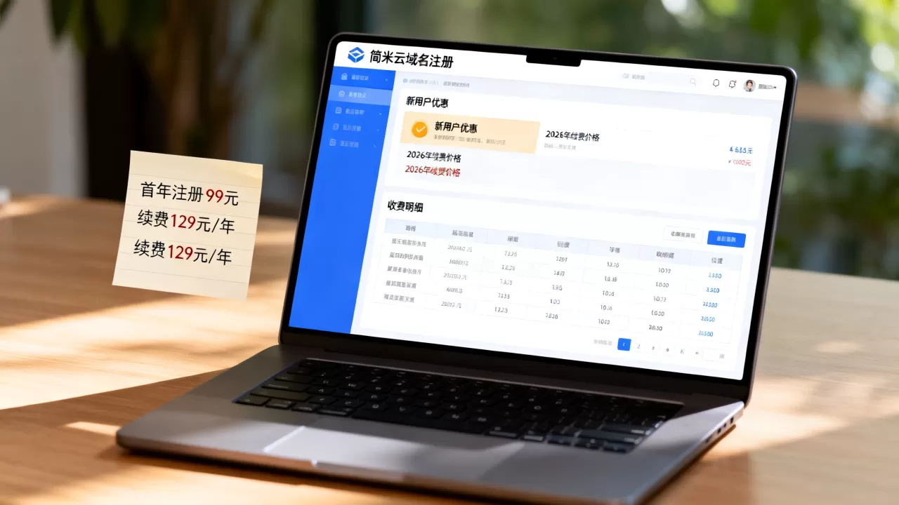 简米云域名注册多少钱?新用户优惠续费价格,2026年最新收费明细 简米云域名注册多少钱?新用户优惠续费价格,2026年最新收费明细